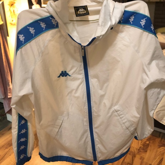 kappa blue and white 90s vintage jacket with hood - Picture 1 of 3